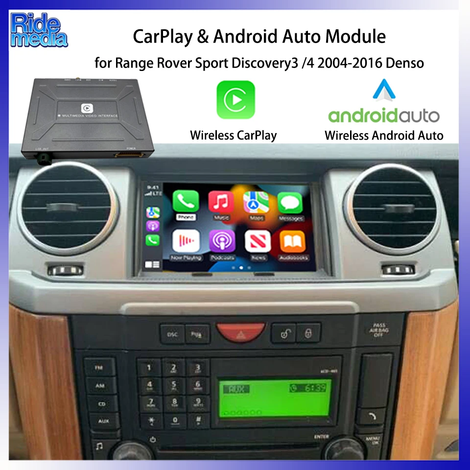 Image of RideMedia 2026 Kabelloses CarPlay Android Auto Interface für Ältere Denso Range Rover Sport Discovery3 4 2004-2016