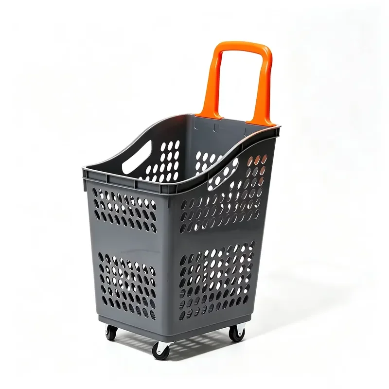 for  Plastic Supermarket Shopping Basket with Wheels Grocery Store Hand-Pulled Shopping Cart 4 Wheels Large Capacity
