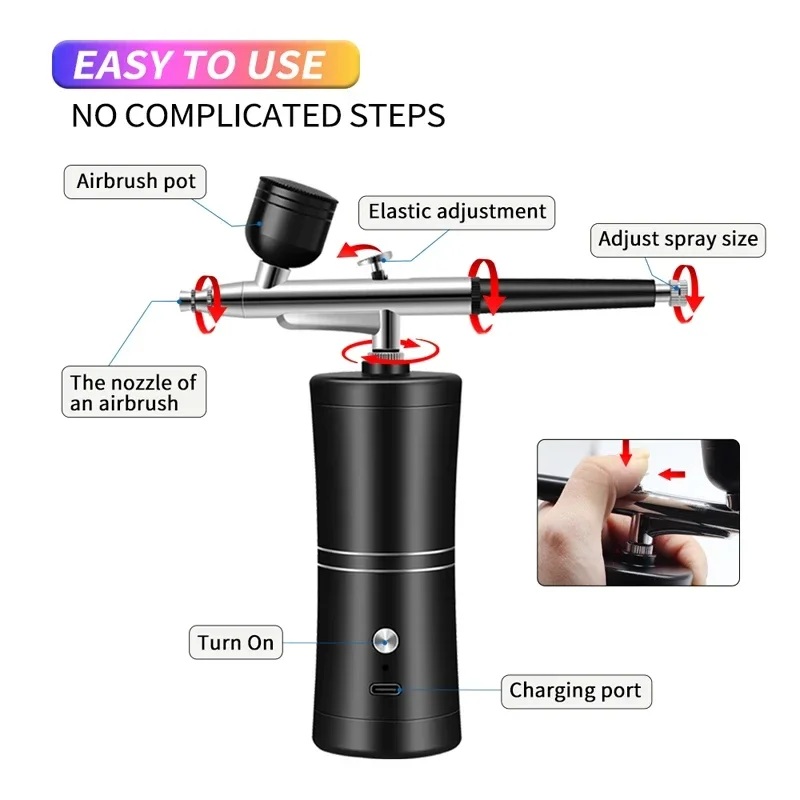 Single Action Spray Gun For Face Beauty Nail Art Tattoo Craft Cake Paint Portable Rechargeable Wireless Airbrush