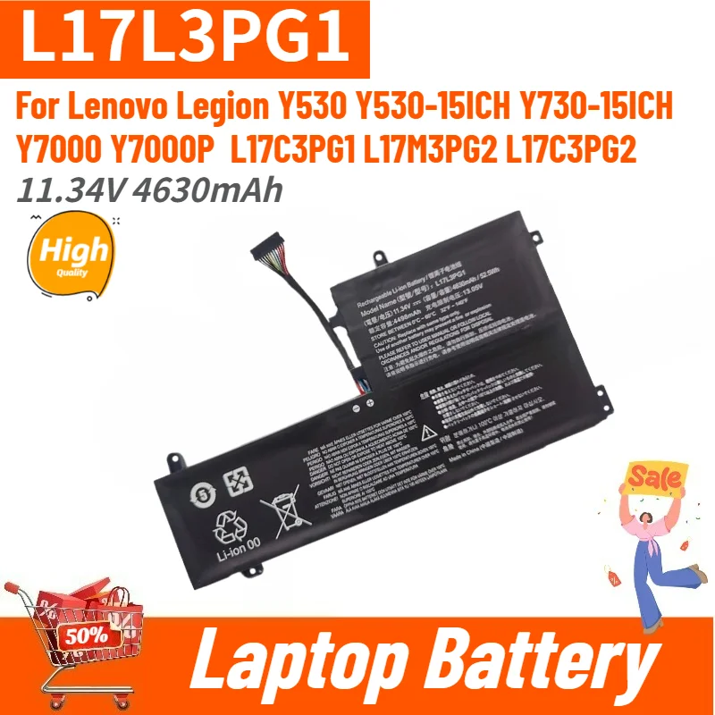 High Quality L17L3PG1 Laptop Battery 11.34V 4630mAh For Lenovo Legion Y530-15ICH Y730-15ICH Y530 Y7000 Y7000P L17C3PG2 L17C3PG1
