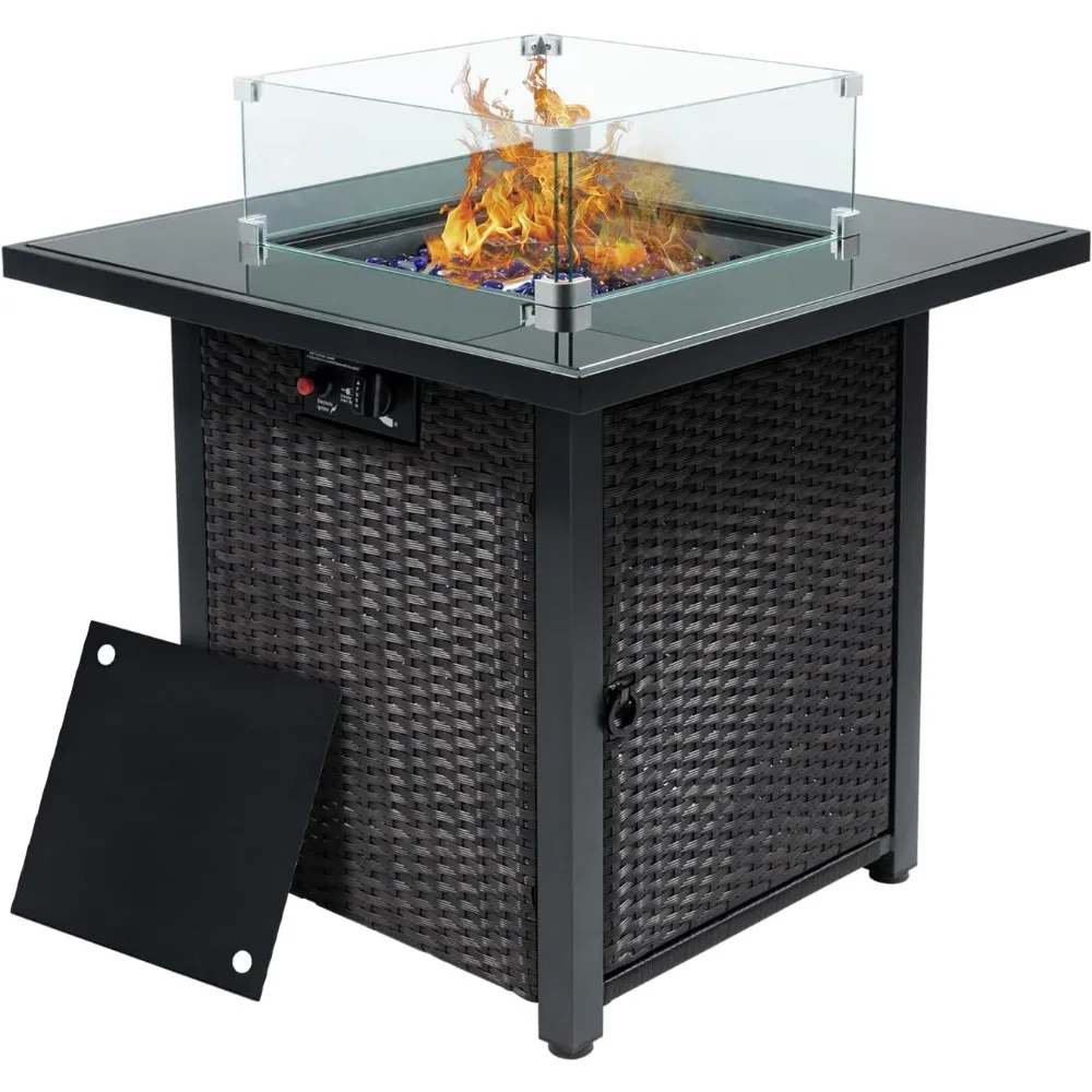 28'' Propane Fire Pit Table, Outdoor Patio Firepit, CSA Certified 50,000 BTU Fire Pit Table with 4 Coloured Glass Rocks.