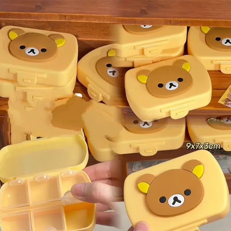 

Kawaii Cartoon Rilakkuma Divided Storage Box Portable Small Medicine Box Japanese Anime Ornaments Desktop Storage Gifts Gifts