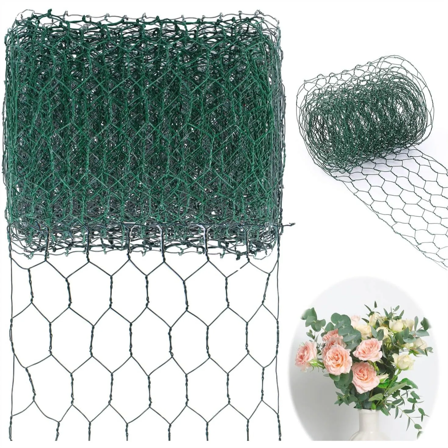 

Green Chicken Wire Mesh 4x118 Inch Galvanized Hexagonal Netting for Floral Arrangements Crafts Wreath Garden Poultry Fence