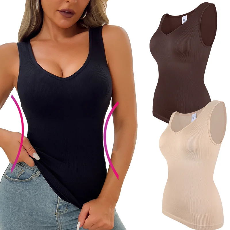 

Women Sleeveless Shapewear Tank Tops S-3XL Wide Strap Fajas Tummy Control Body Shaper Sexy V Neck Underwear Compression Shirts