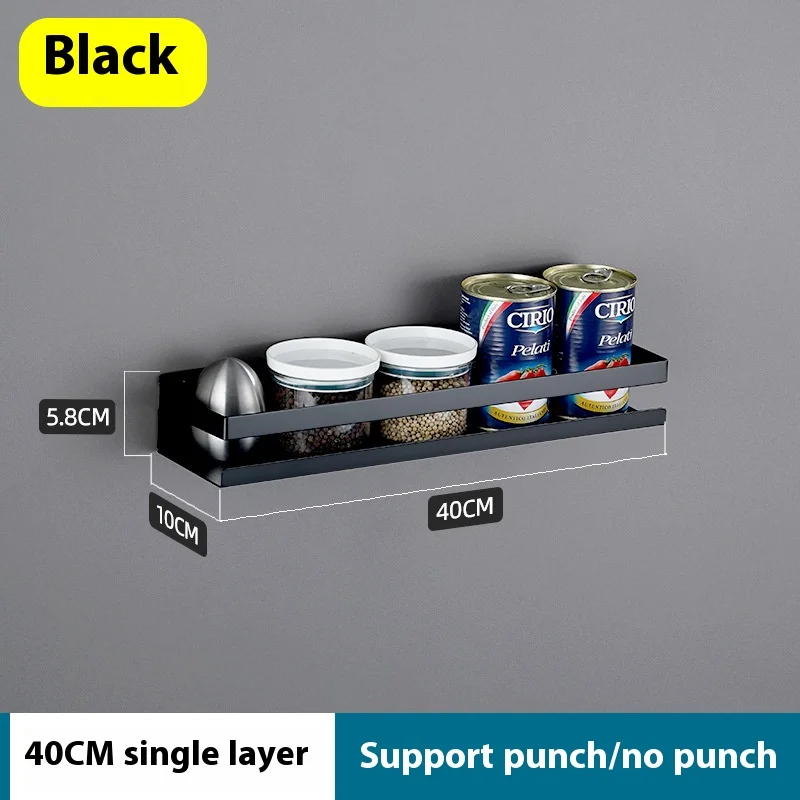 رف توابل مثبت على الحائط من الفولاذ المقاوم للصدأ - منظم مطبخ بدون مثقاب، رف تخزين متعدد الأغراض للتوابل واللوازم