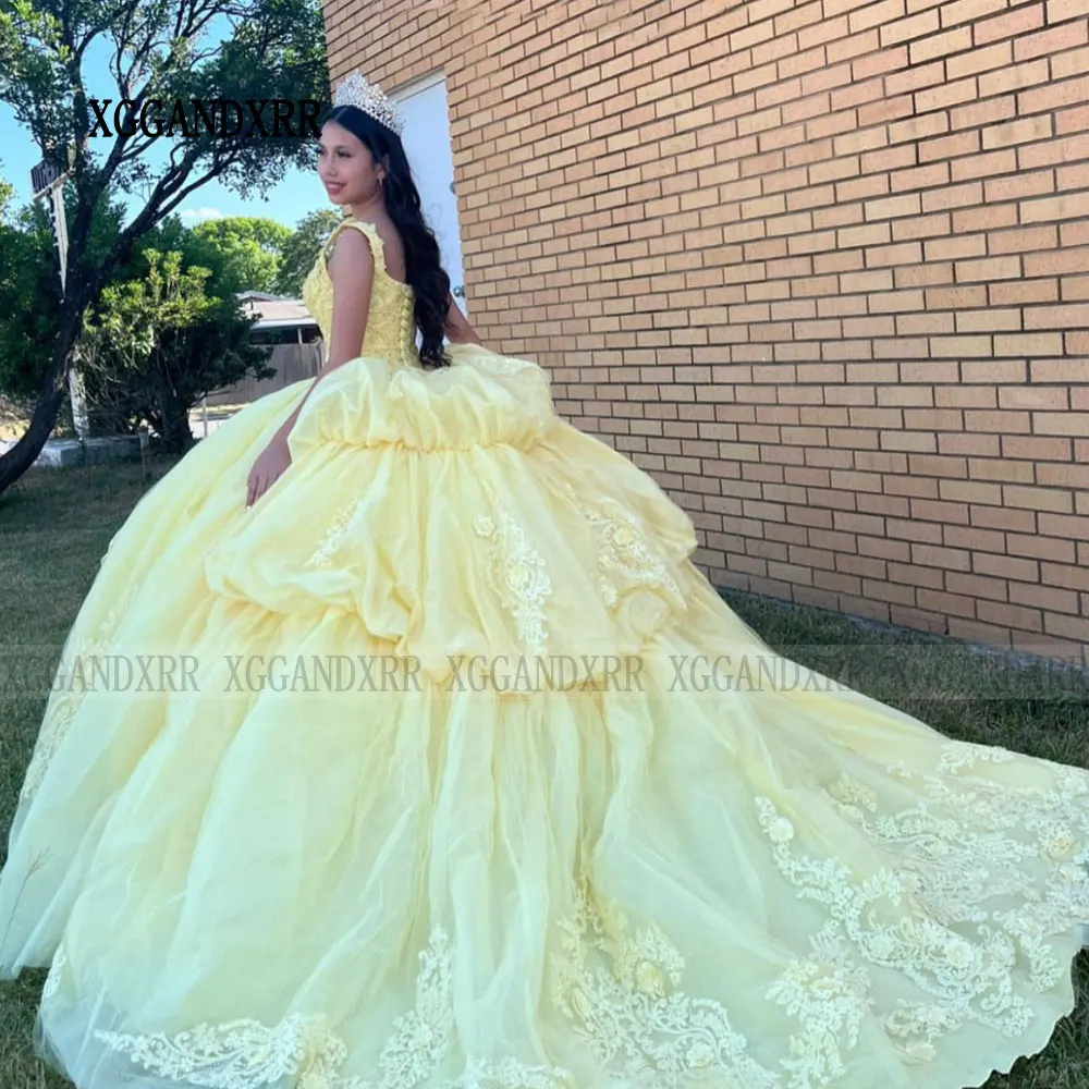 Elegante princesa amarela Quinceanera Vestido, Doce vestido de baile 16 anos, Vestido Sisiter, Mexicano, 15 Anos, 2024