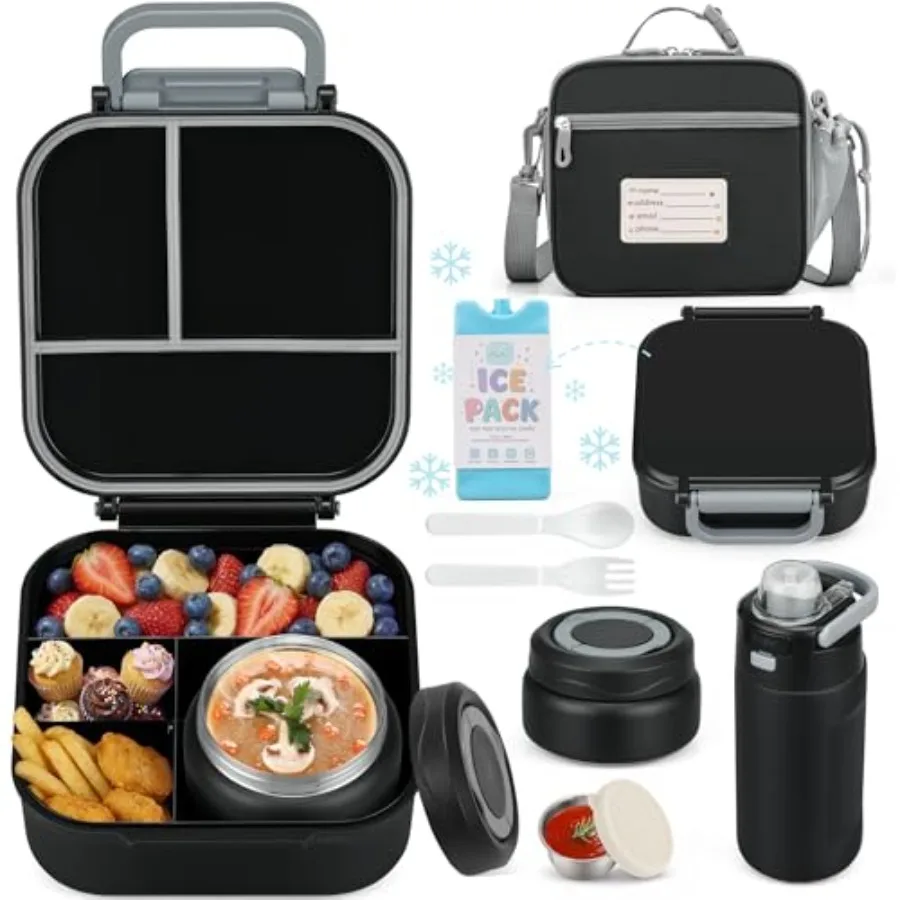 

Bento Lunch Box for with 7oz Soup ThermoInsulated Stainless Steel Water Bottle with Straw and Insulated Lunch Bag Leak-Proof Lu