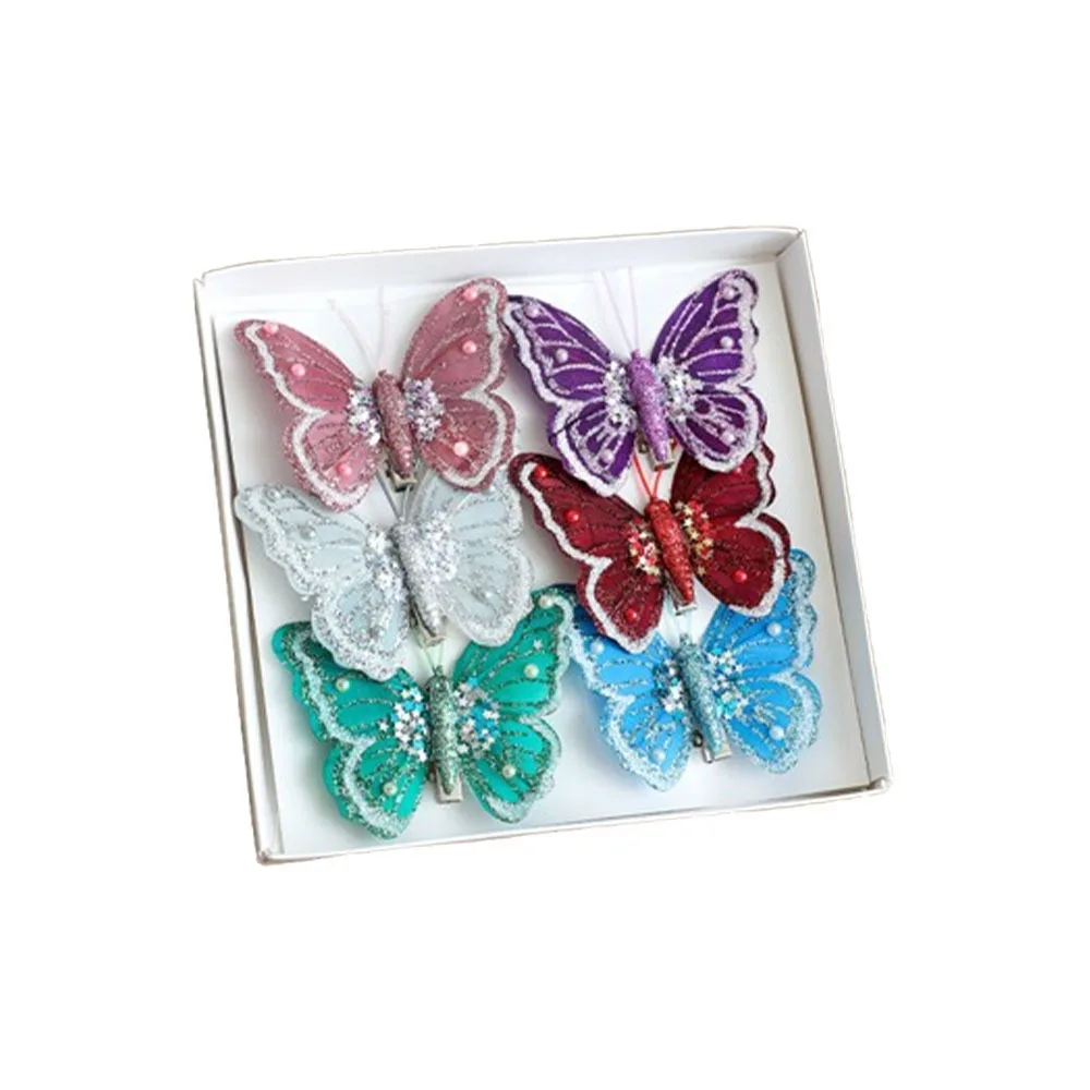 

Glitter Christmas Butterflies Ornaments Artificial Colorful Christmas Tree Decorations with Clip Sparkling Simulation Butterfly