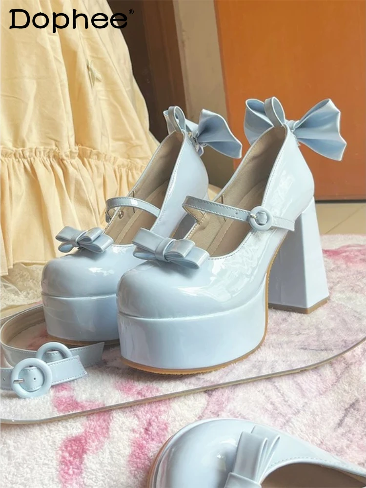 

Original Sweet Lolita Blue Mary Jane Shoes Spring and Summer New Women's Elegant Waterproof High Heel Pumps Cos Platform Shoes