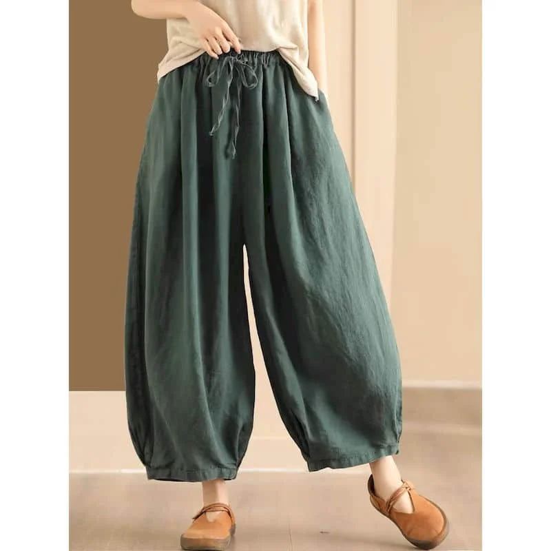 

Solid Pants for Women Loose Harem Pants Vintage Summer Thin Korean Style Elastic Waisted Trousers Women Harajuku Lantern Pants