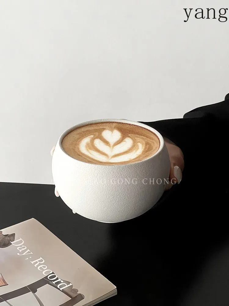 LMM retro pure white frosted stone pattern ceramic latte coffee cup afternoon tea cup
