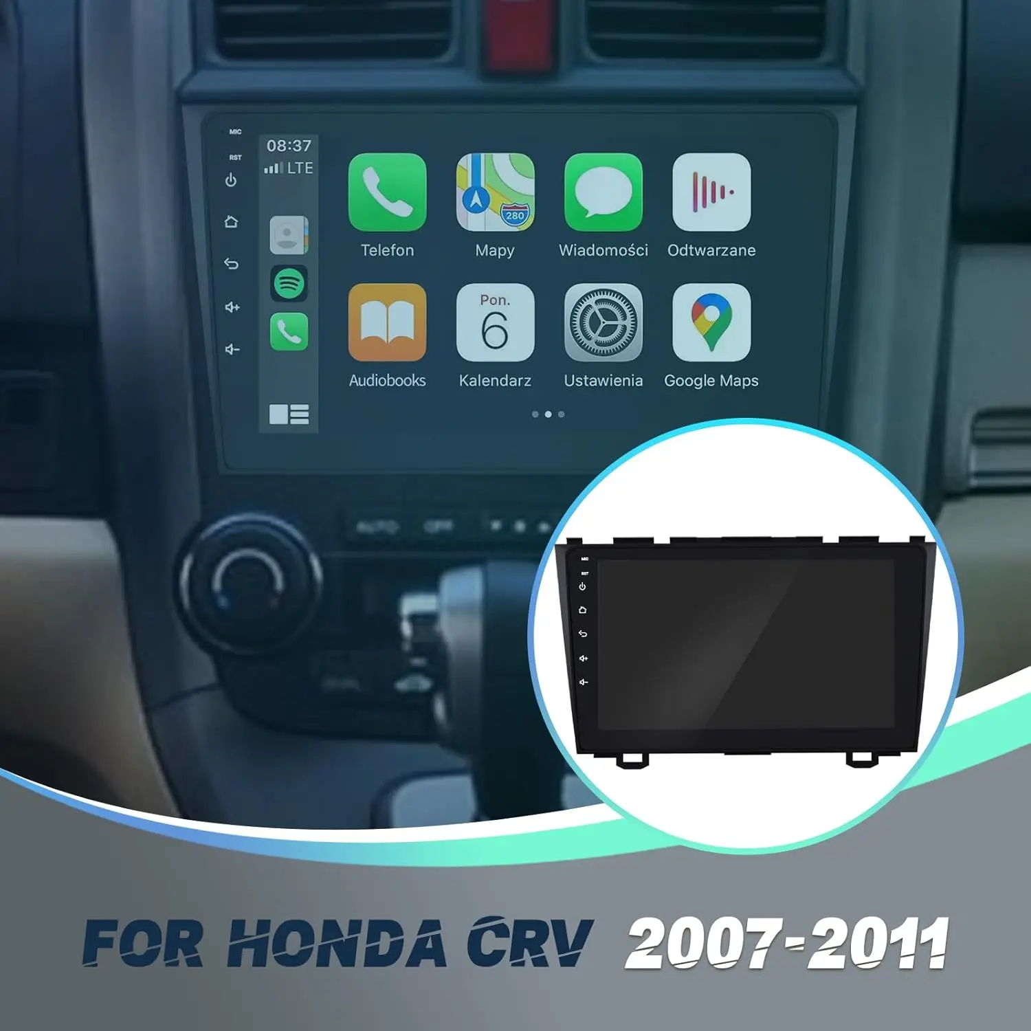 Estéreo automotivo de 9 polegadas para Honda CRV 2007-2011, tela sensível ao toque IPS HD, CarPlay sem fio/Android Auto, Bluetooth, WiFi, GPS, 4 núcleos (2 GB +