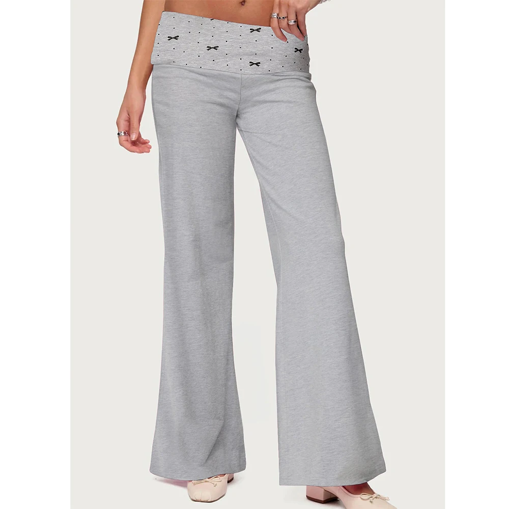 Mulheres primavera outono fairycore grunge listrado/bowknot impressão dobrar sobre calças retalhos ginásio de fitness yoga calças sportwear leggings