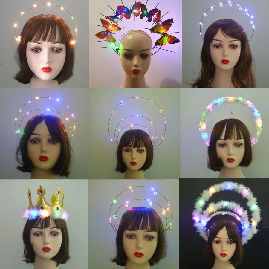 Women Girls Lights Glow LED Goddess Hair Band Halo Crown Sunburst Headband Costume Party Cosplay Headpiece Wedding Festival