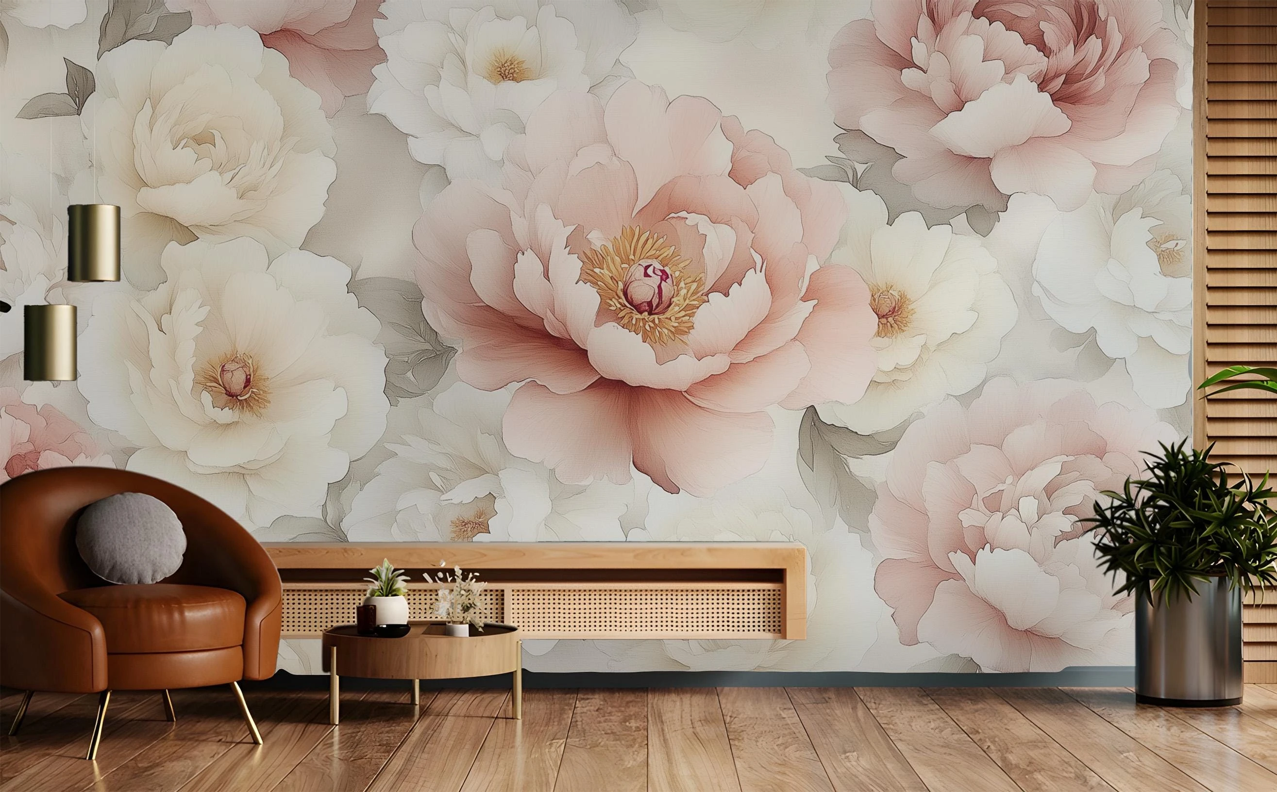 Vintage Watercolor Peony Flower Mural Pink Cream Large Floral 3d Wallpaper Bedroom Living Room Background Wall Decor