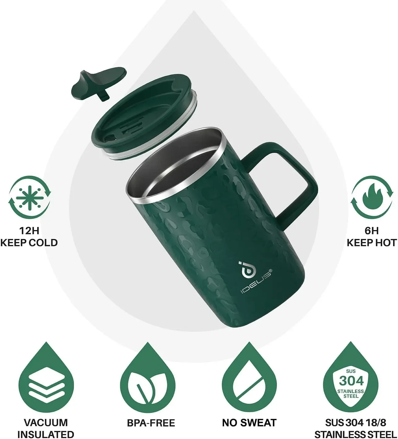 Ideus Insulated Coffee Cup 16oz Vacuum Stainless Steel Insulated Double-Layer Cup With Handle And Slider Lid, Suitable For Both