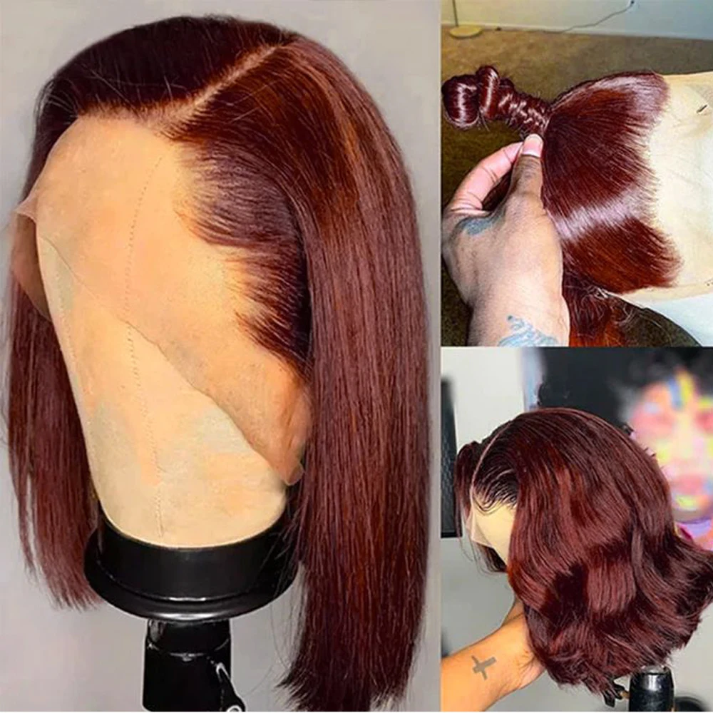 Short Bob Wig 180% Reddish Brown13x4  Lace Front Human Hair Wigs For Women 613 Human Hair Straight Bob Lace Front Wigs