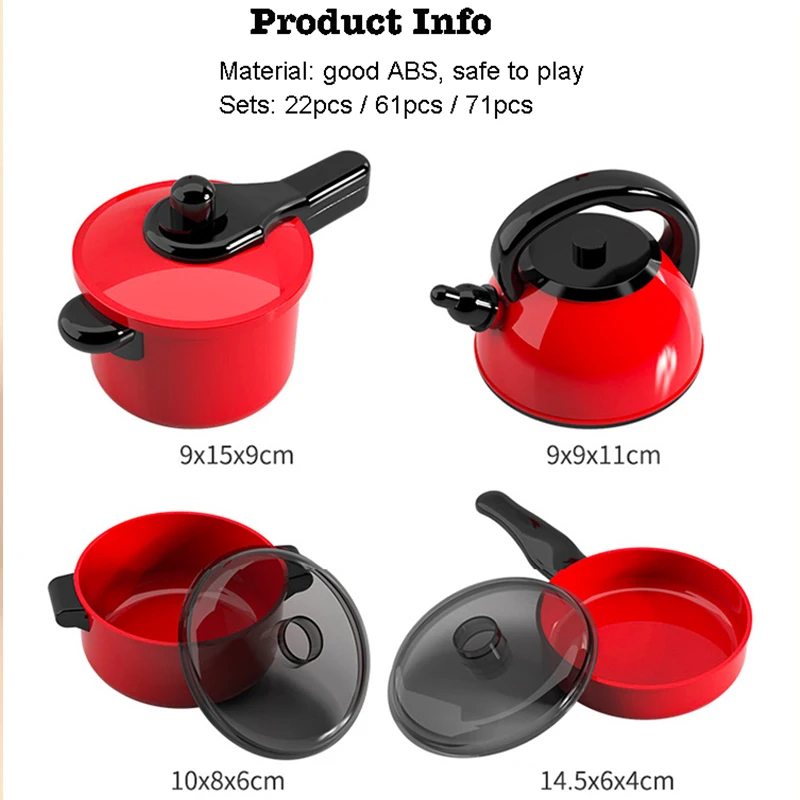 Simulation Food Cooking Toys for Kid Girl Boys Educational Play House Interactive Toys Pretend Play Red Children Kitchen Toys