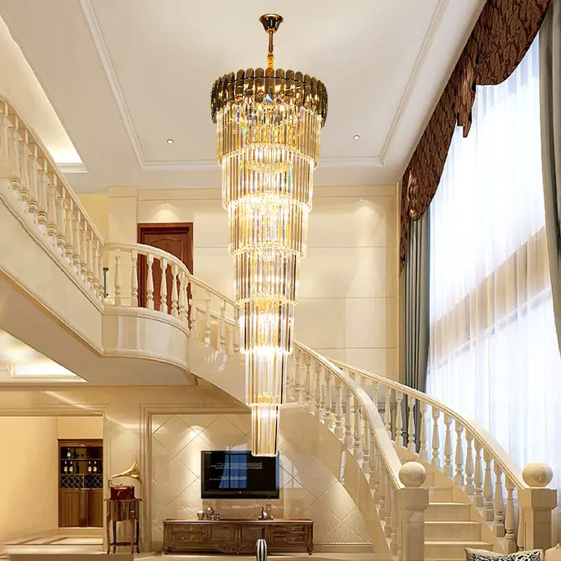 

Nordic Duplex Floor Light Luxury Cystal Chandelier Sales Hall Hotel Lobby Spiral Staircase Long Chandelier Pendant lights