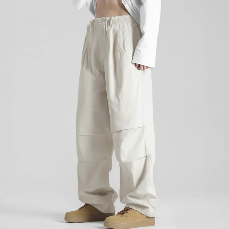 Male 2025 Spring/Summer New Style American Retro Straight Tube Casual Versatile Simple Solid Color Thin Paratrooper Work Pants