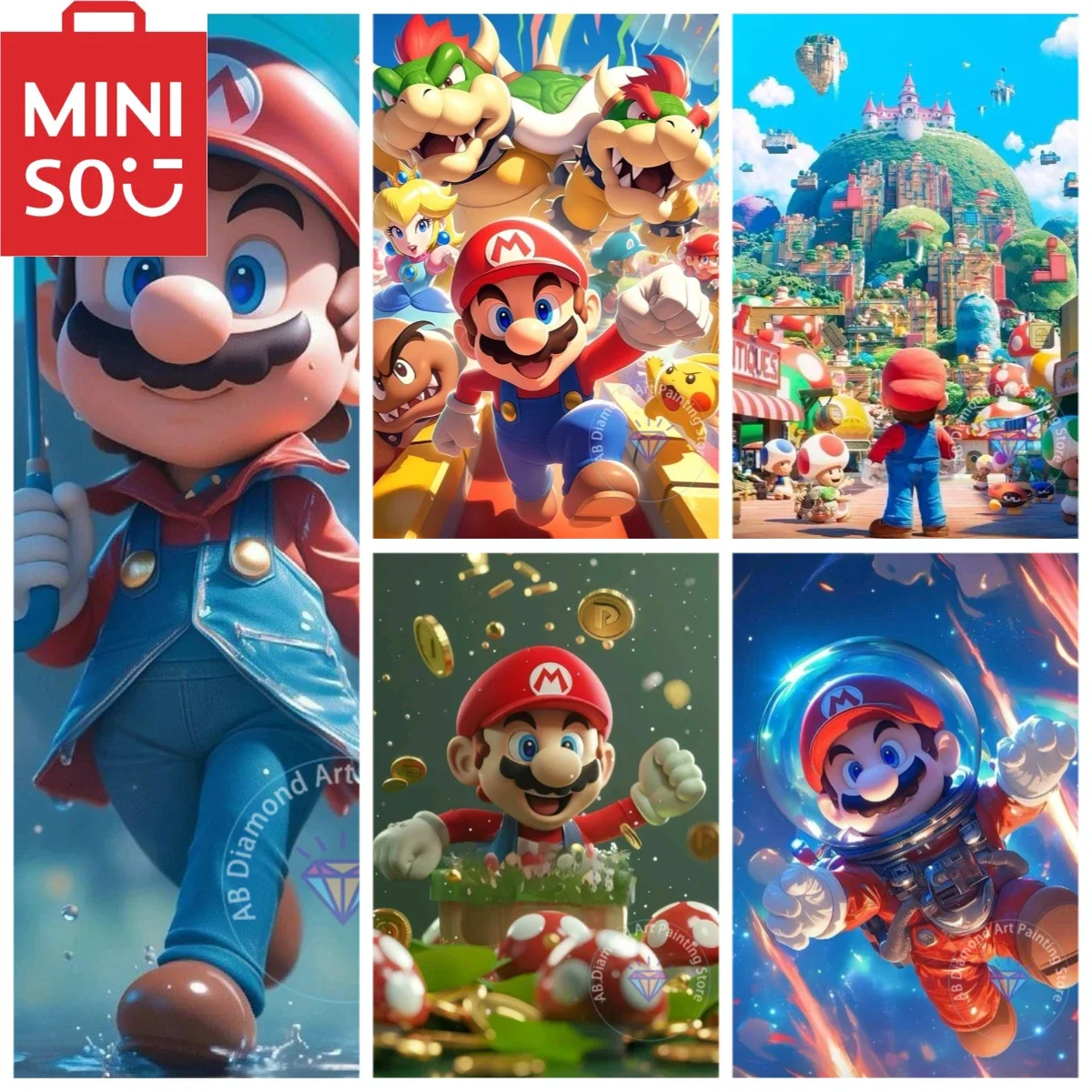 MINISO-pintura de diamante de juego de Super Mario, bricolaje, arte de diamante redondo/cuadrado, mosaico, manualidades, decoración del hogar, regalo de cumpleaños