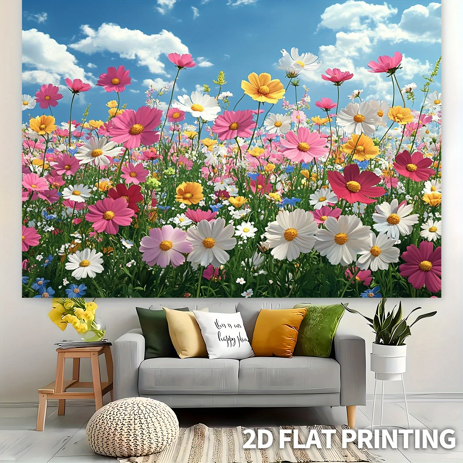 Flower Field Tapestry Colorful Cosmos Daisy Garden Sky Wall Art Home Decor Elevate Your Space Elevate Your Space non-toxic