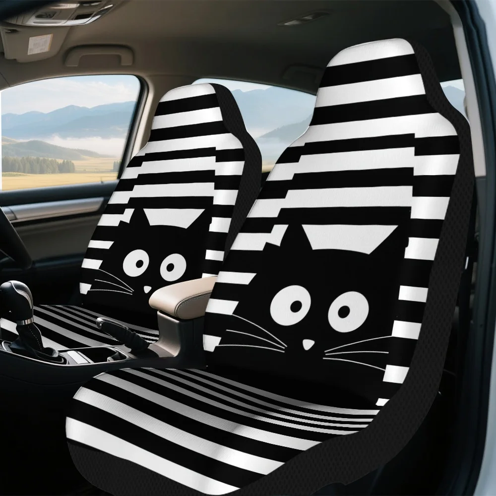 2pcs Halloween Peeking Black Cat Car Seat Cover Set – Soft and Comfortable, Fits Front Seats of Cars and Trucks, Great