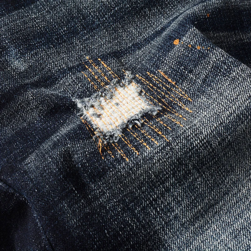 Summer Fashion Designer Men Jeans Retro Black Blue Embroidery Elastic Short Ripped Jeans Patched Vintage Casual Denim Shorts Men