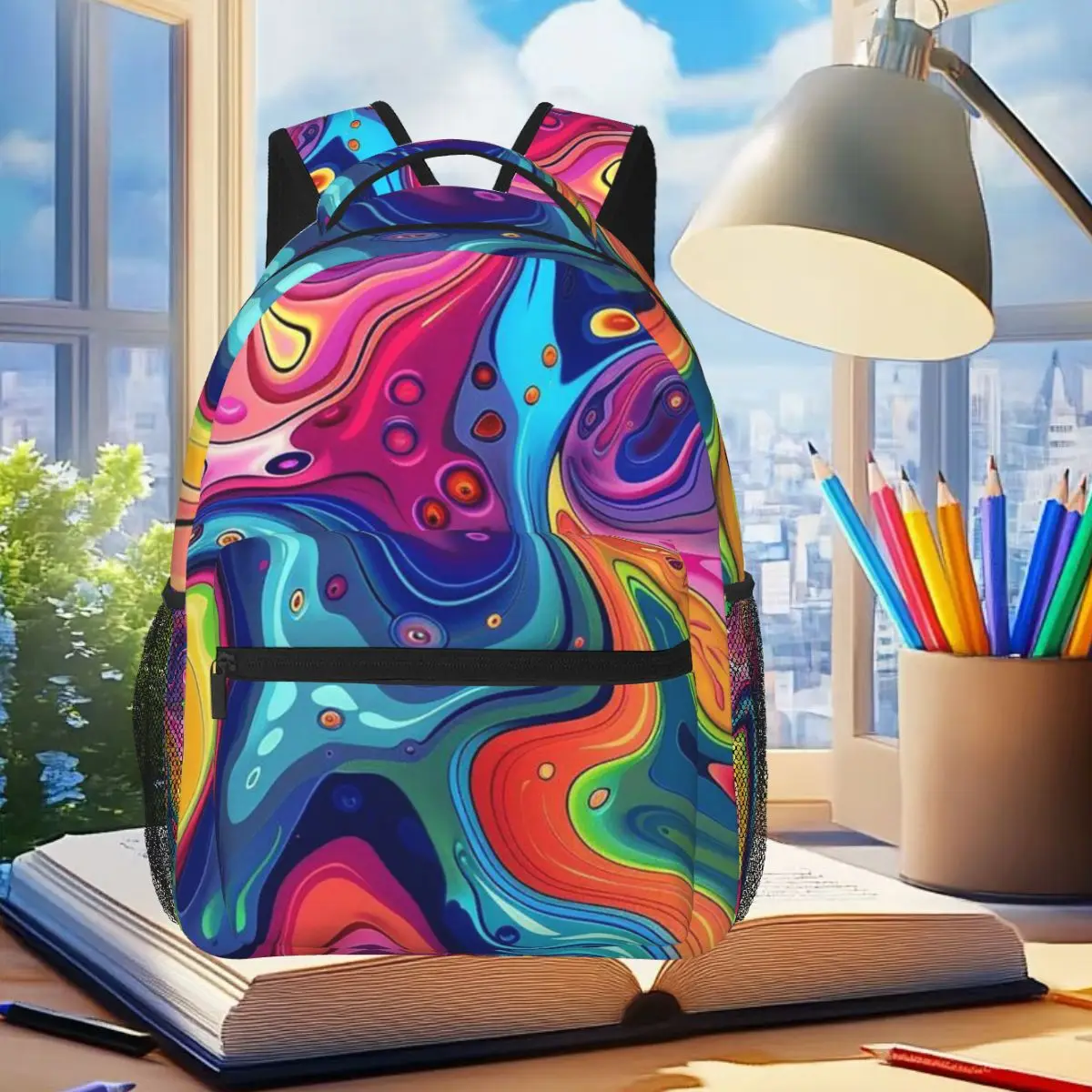 

Vibrant Colorful Pattern Backpack Student Boys Girls BookBag Children School Bag Computer Shoulder Bags for Men Women