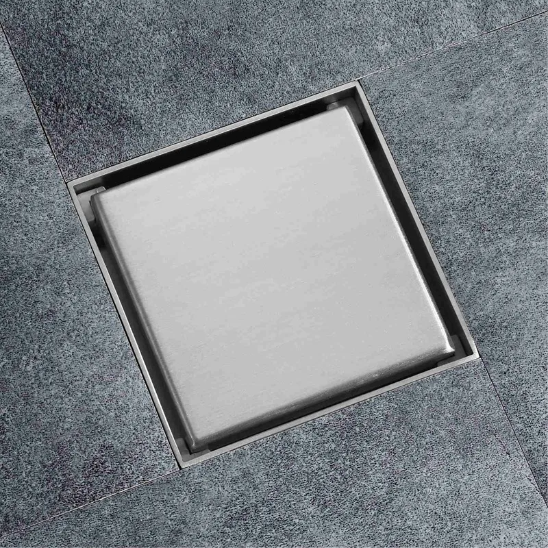 2X Tile Insert Square Stainless Steel Floor Drain 100X100mm Bathroom Invisible Shower Drain Odor-Proof,Silver