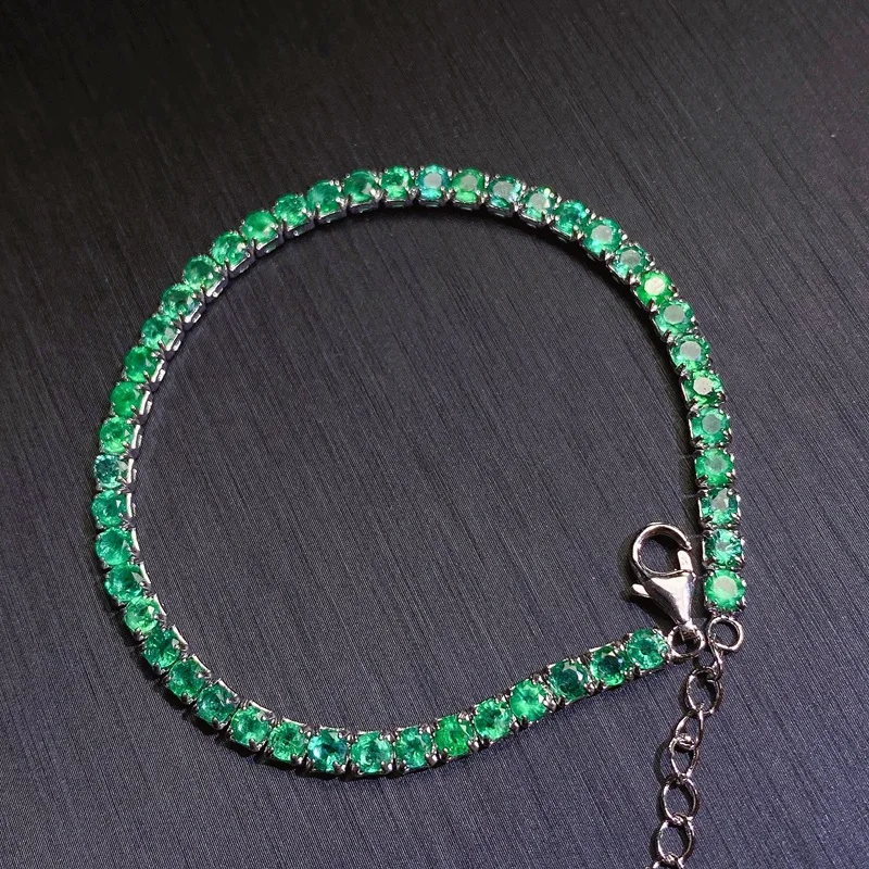 

Браслет из стерлингового серебра 925 пробы с натуральным изумрудом - полный набор камней 3*3 мм, яркие цвета, минималистичные ювелирные изделия