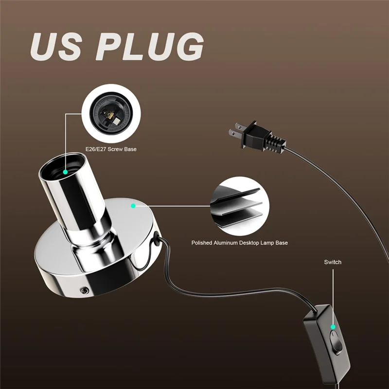 ABPQ-2 pezzi portalampada da tavolo/appendiabiti in metallo lucido E26/E27 base lampada, presa di prolunga lampadina a vite spina americana