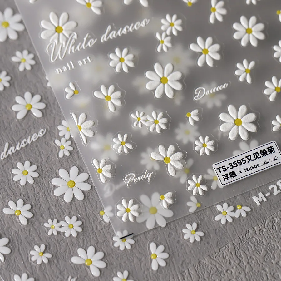 1szt 5D White Daisy Floral Nail Art Stickers Cute Mini Petals Flowers Adhesive Sliders 3D Nail Decals Decoration DIY Accessories