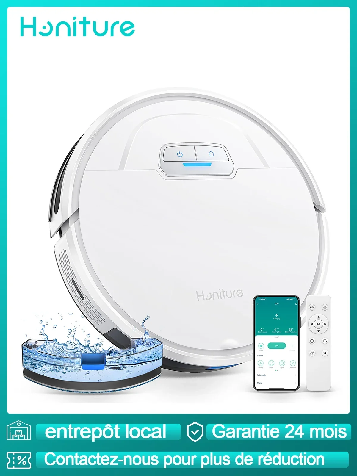 HONITURE Robot Vacuum and Mop Combo 4000pa Strong Suction Robot Vacuum Cleaner with Self-Charging 150Mins Max Super-Slim