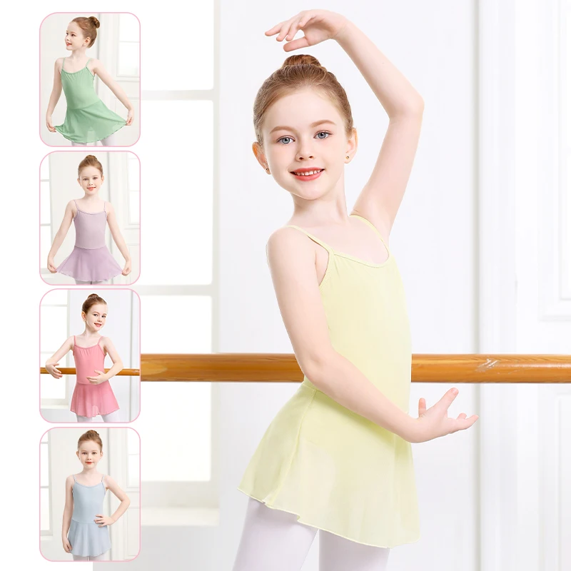 Girls Ballet Leotard Kid Dance Dress Camisole Dance Skirted Leotard Nylon V Back Sleeveless Ballet Dress for Girls Dance Costume