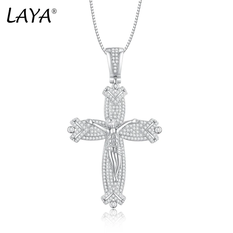 LAYA Classic Zircon 925 Sterling Silver Pendant Men Shining Stone Jesus Cross Pendant Activity Male Gift Fine Jewelry Wholesale