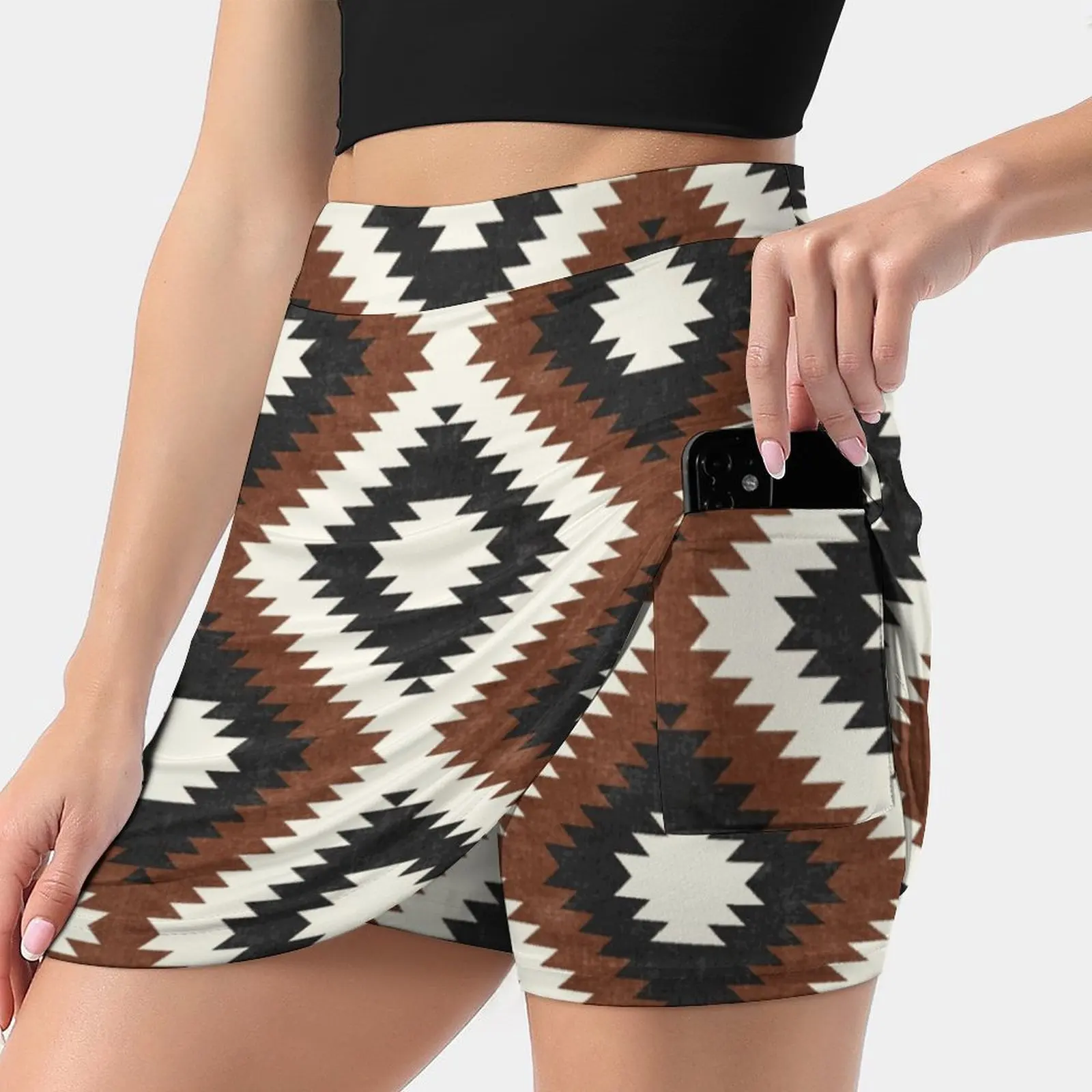 Aztec Neutrals - Inkwell & Brandywine Women's Fashion Sporting Skirt With Pockets Tennis Golf Running Skirts Rust Boho Bohemian