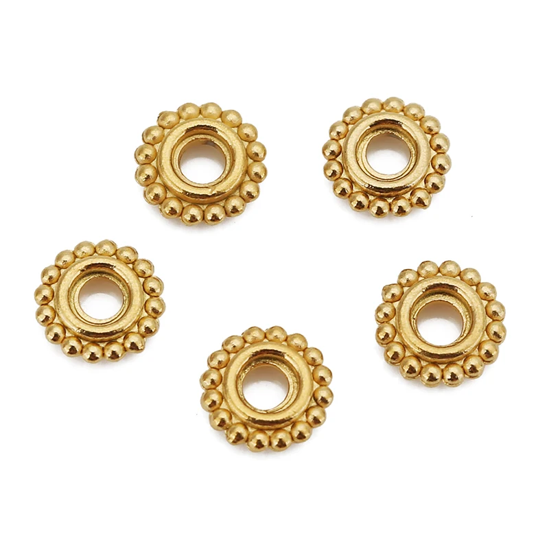 20pcs/lot 6mm Stainless Steel Gold Color Round Spacer Beads Small Flower Charms for DIY Bracelet Necklace Spacer Jewelry Making