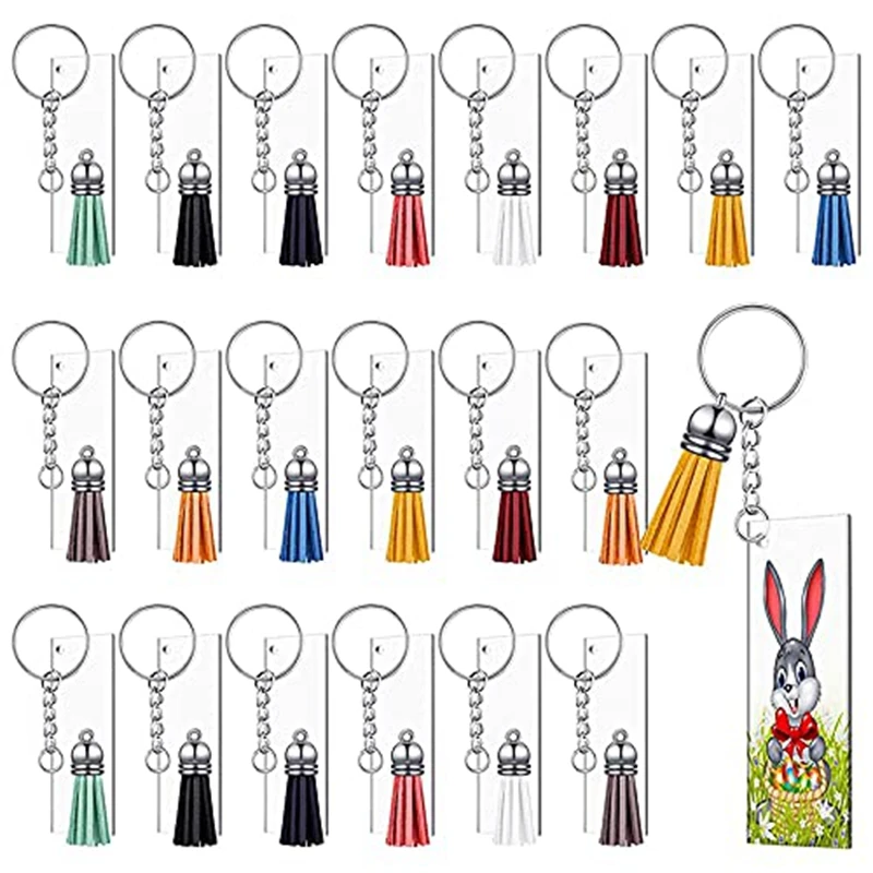 80pcs Clear Keychains Kit Including Rectangle Acrylic Blanks Tassels Key Chain Rings and Jump Rings for DIY Keychains