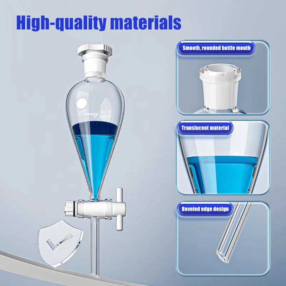 60ml-500ml Glass Pear-Shaped Separatory Funnel Separating Separation Used to Eurify Essential Oil Lab Chemical Experiment