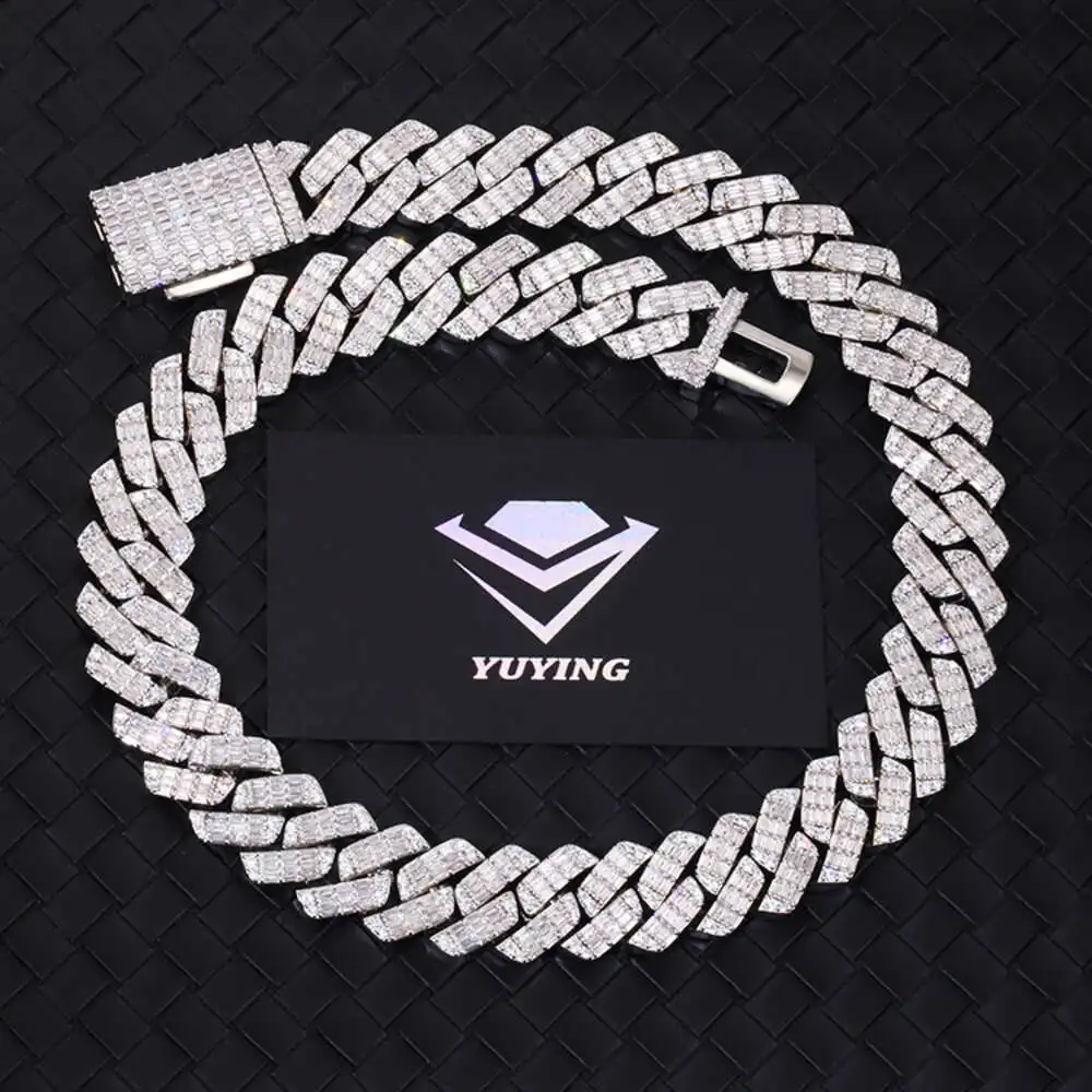 Product 18k Solid White Gold Plated Insert High Quality Moissanite Silver Cuban Link Chain for Necklace and Bracelet