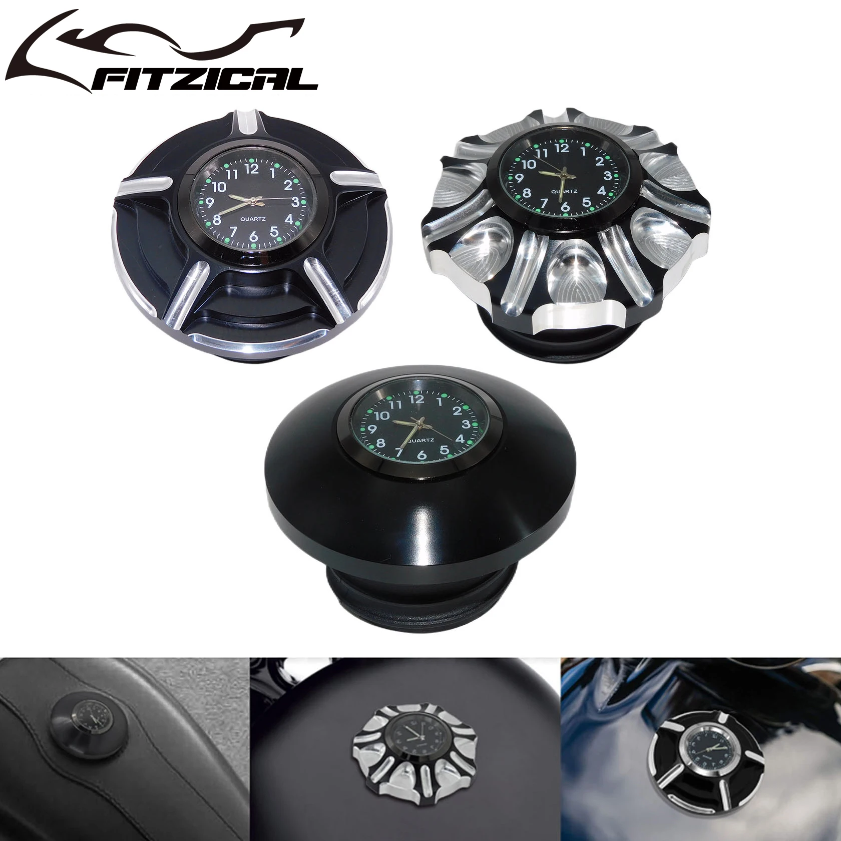 

Motorcycle Fuel Gas Tank Decorative Oil Cap Cover With Clocks Black Chrome For Harley Sportster Touring Road King Dyna Softail