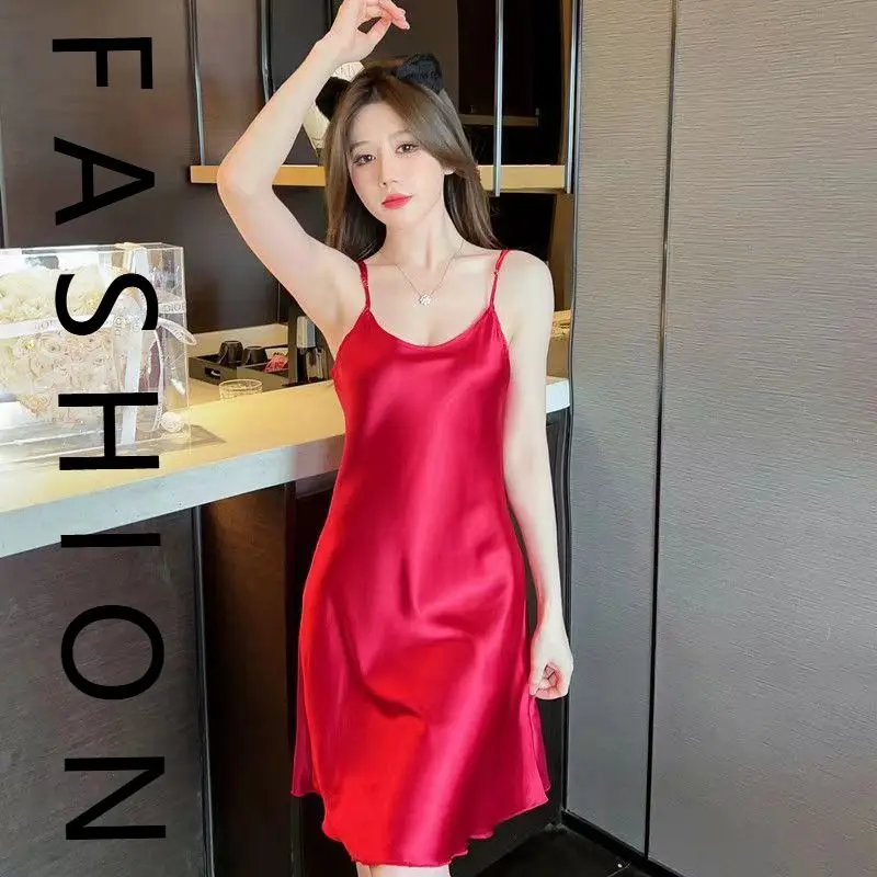

Sexy nightdress women's summer 2024 thin ice silk pajamas summer pure desire wind backless swing collar suspender skirt loungewe