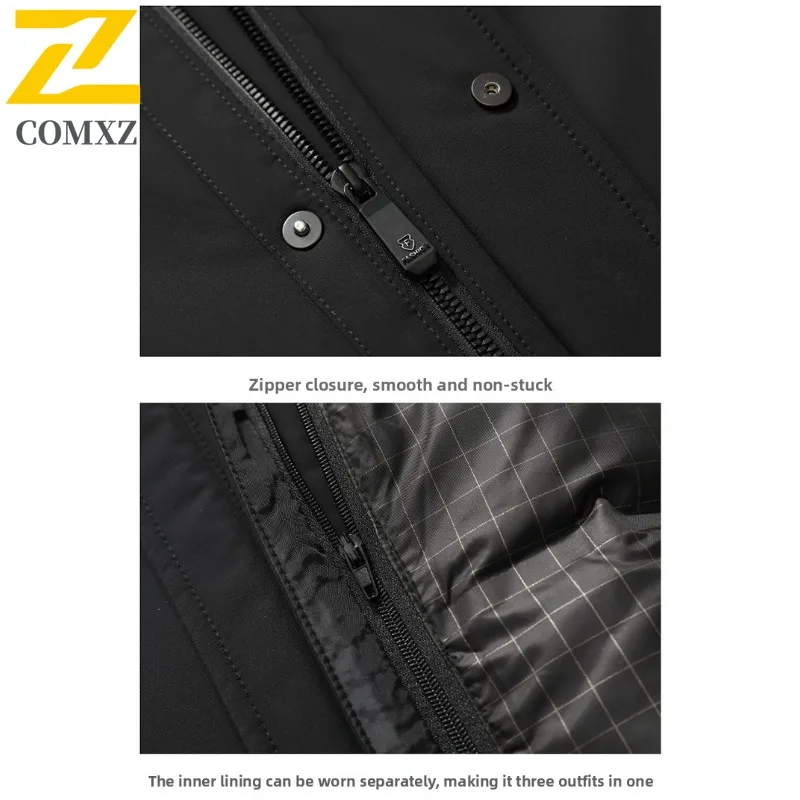 الرجال مقنعين سترة الخريف جديد أنيق الأعمال عارضة انفصال هود ملابس خارجية قسط الراحة خفيفة الوزن تنوعا معطف منتفخ #6