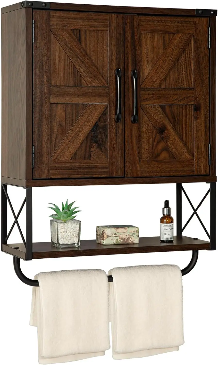 

RUSTOWN Farmhouse Medicine Cabinet with 2 Barn Door,Wood Wall Mounted Storage Cabinet with Adjustable Shelf and Towel Bar,