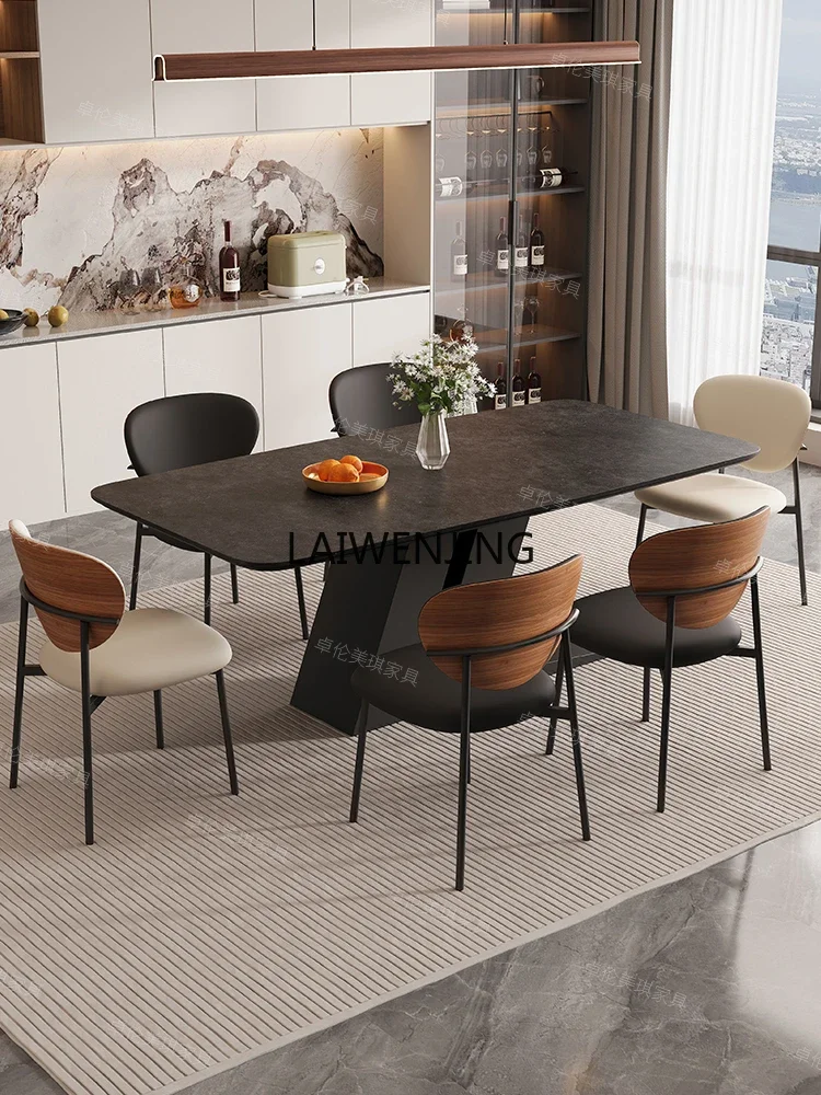 Wabi Sand Wind Household Italian-style Yinuo rock slab dining table and chair combination rectangular retro small apartment