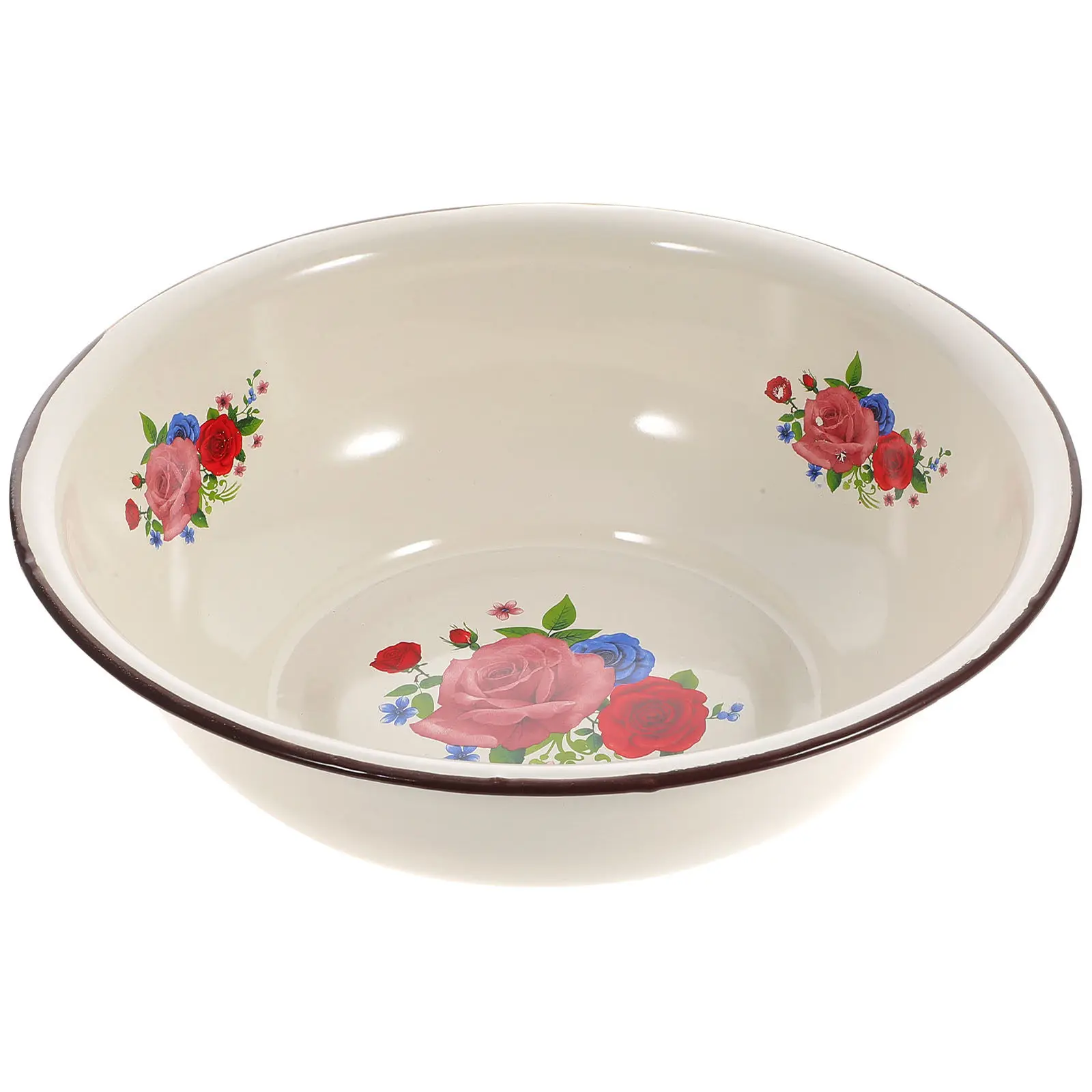 

1Pcs Old-Fashioned Enameled Basin Thickened Household Enamelware Washing Basin for Rice Fruits Vegetables Eggs Dough Mixing