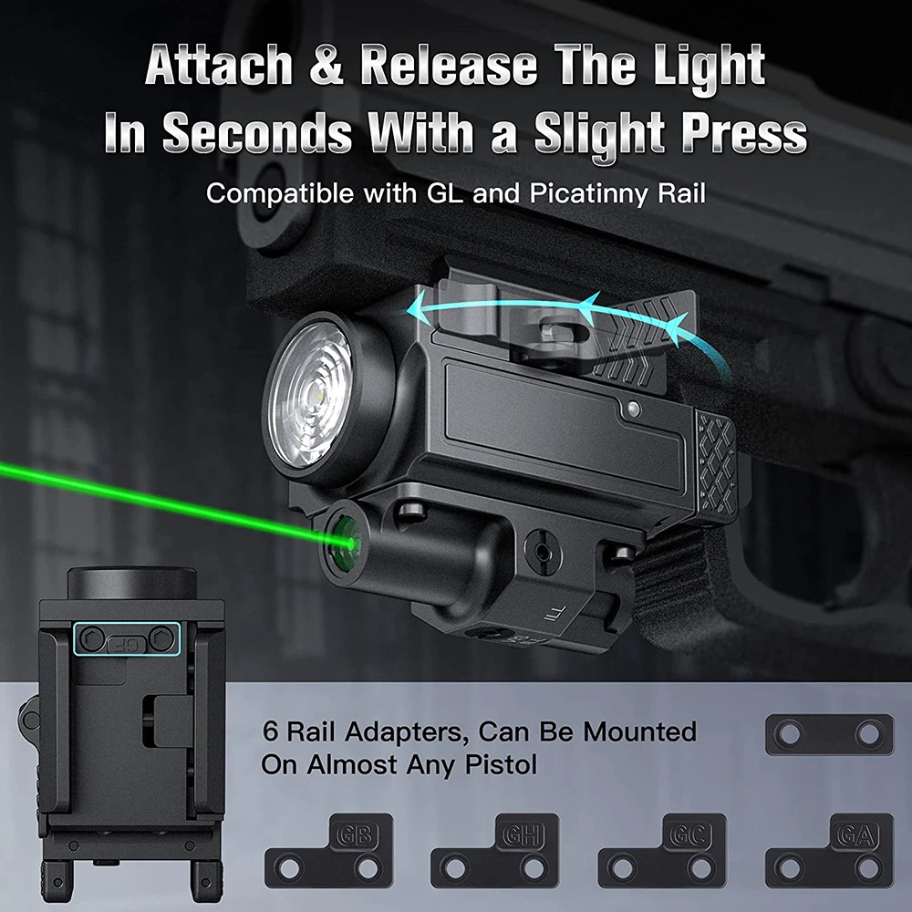 Powerful Tactical Flashlight 1000LM Rechargeable Weaponlight with Laser Light for Quick Release Rail Mount