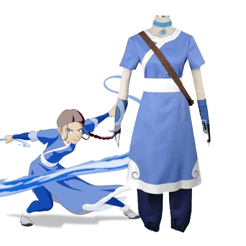 Anime Movie Aar: The Last Airbender Katara Dress Cosplay Costume Aar Aang Uniform Set Woman Man Clothes Halloween Costume
