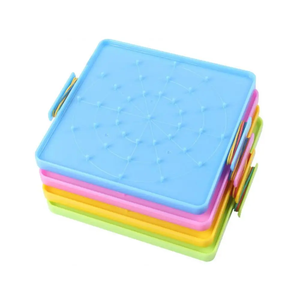 16x16cm Double Sided Geoboard Nails Peg Board Elastic Bands Nail Board with Rubber Bands Kids Mathematics Teaching Supplies